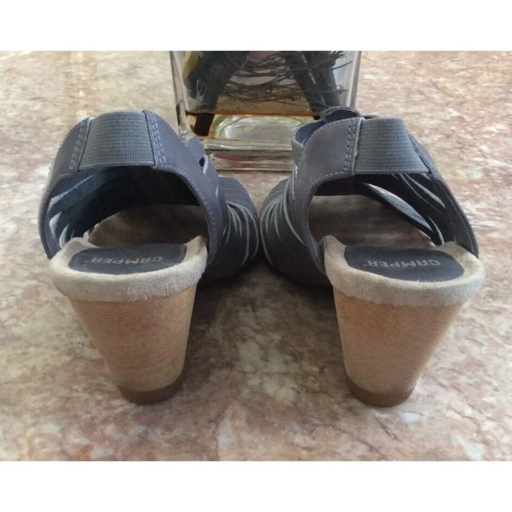 Camper Rachael Gray Strappy Leather Wooden Wedge Sandals Size 38/US 8 EUC! $195
